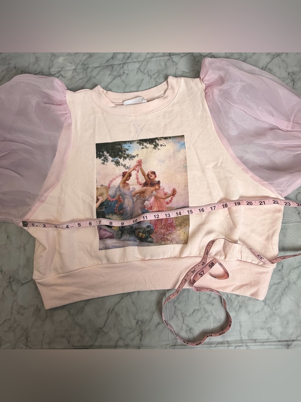 Selkie Pink Puff Sleeve Sweatshirt Romantic Art Print Coquette Fairycore Size L - Picture 12 of 16